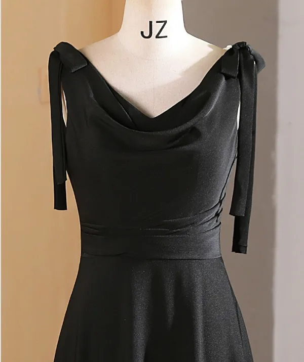 Modest / Simple Black Pearl Prom Dresses 2024 A-Line / Princess V-Neck Sleeveless Backless Floor-Length / Long Prom Formal Dresses