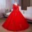 Vintage / Retro Red Sequins Lace Flower Appliques Prom Dresses 2024 Ball Gown V-Neck Long Sleeve Backless Floor-Length / Long Prom Formal Dresses