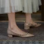 Chic / Beautiful Beige Rivet Street Wear Pumps 2022 Leather 3 cm Thick Heels Low Heel Pointed Toe Pumps High Heels
