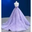 High End Charmant Lavendel Handgefertigt Perlenstickerei Pailletten Ballkleider 2023 Ballkleid Neckholder Ärmellos Rückenfreies Hof-Schleppe Ball Festliche Kleider
