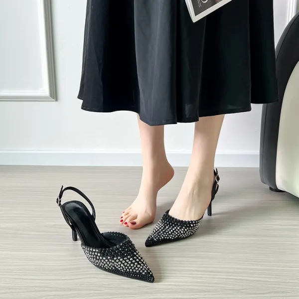 Charming Black Evening Party Rhinestone Womens Shoes 2026 9 cm Stiletto Heels Pointed Toe High Heels