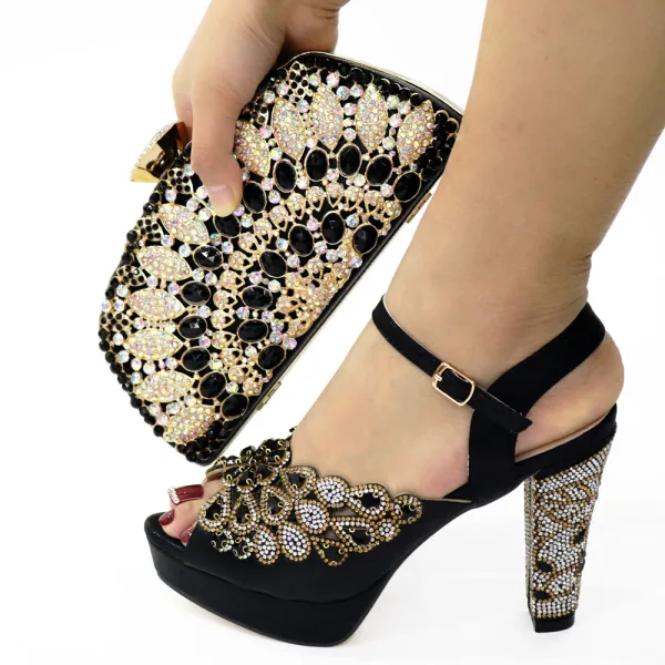 Charming Silver Rhinestone Evening Party Womens Sandals Clutch Bags 2023 10 cm Thick Heels Open / Peep Toe Sandals High Heels Clutch Bags