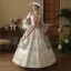 Vintage / Retro Medieval Gothic White Bow Lace Flower Prom Dresses 2024 Ball Gown Square Neckline Bell sleeves Floor-Length / Long Prom Formal Dresses