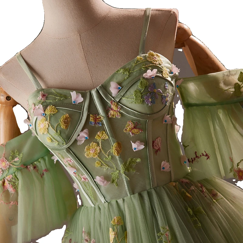 Flower Fairy Sage Green Lace Flower Appliques Homecoming Graduation Dresses 2024 A-Line