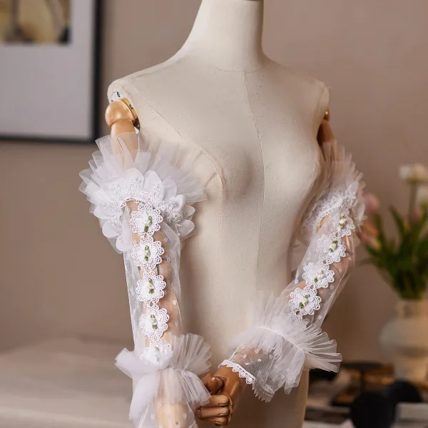 Bridal Gloves White Flower Lace Tulle Wedding Vintage / Retro 2026 Bridal Gloves