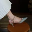 Sexy Blanche Rivet Soirée Sandales Femme 2022 Cuir 6 cm Talons Aiguilles À Bout Pointu Sandales Talons Hauts