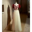 Elegant Burgundy Printing Prom Dresses 2022 A-Line / Princess Square Neckline Short Sleeve Backless Bow Floor-Length / Long Formal Dresses