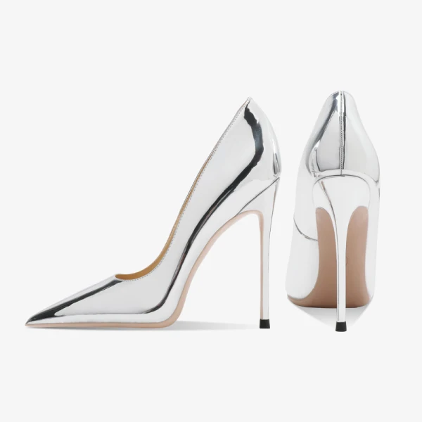 Mode Argenté Soirée Cuir Verni Escarpins 2023 Cuir 12 cm Talons Aiguilles À Bout Pointu Escarpins Talons Hauts