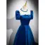 Vintage / Retro Royal Blue Satin Prom Dresses 2022 A-Line / Princess Square Neckline Bow Short Sleeve Backless Floor-Length / Long Prom Formal Dresses
