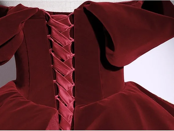 Vintage / Retro Burgundy Lace Butterfly Appliques Prom Dresses 2025 Ball Gown Off-The-Shoulder Short Sleeve Backless Floor-Length / Long Formal Dresses