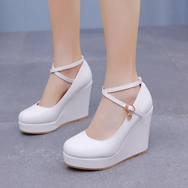 Fashion White 10 cm Wedges Outdoor / Garden Womens Shoes 2024 Round Toe Heels