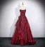 Chic / Beautiful Burgundy Prom Dresses 2026 A-Line / Princess Off-The-Shoulder Puffy Short Sleeve Backless Floor-Length / Long Formal Dresses