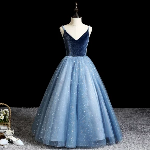 Charmant Himmelblau Pailletten Abend Blumenmädchenkleider 2022 Ballkleid V Ausschnitt Ärmellos Rückenfreies Lange Blumenmädchenkleider