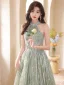 Fashion Sage Green Beading Pearl Sequins Prom Dresses 2024 A-Line / Princess High Neck Sleeveless Floor-Length / Long Prom Formal Dresses