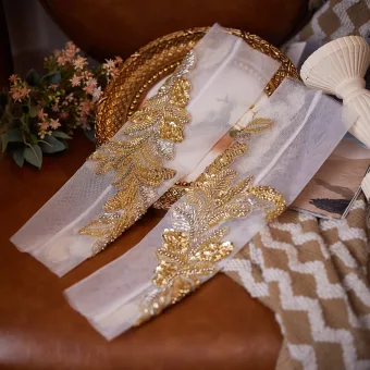 Chic Beautiful Gold Beading Sequins Tulle Wedding Bridal Gloves 2026
