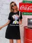 Lovely Women Black Casual Short Dresses 2021 Printing Cotton Loose Scoop Neck Summer Short Sleeve T-shirt