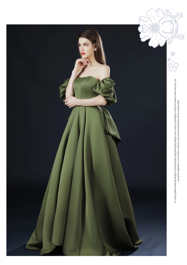 Vintage / Retro Olive Green Prom Dresses 2021 A-Line / Princess Square Neckline Crossed Straps Solid Color Satin Short Sleeve Formal Dresses Sweep Train