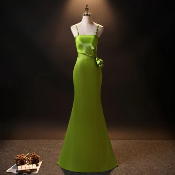 Mode Vert Robe De Soirée 2024 Trompette Sirène Bretelles Spaghetti Sans Manches Dos Nu Longue Promo Robe De Ceremonie