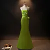 Mode Vert Robe De Soirée 2024 Trompette / Sirène Bretelles Spaghetti Sans Manches Dos Nu Longue Promo Robe De Ceremonie