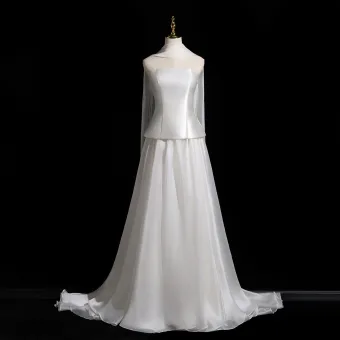 Simple Ivoire Satin Robe De Mariée 2026 Princesse Bustier Sans Manches Dos Nu Train De Balayage