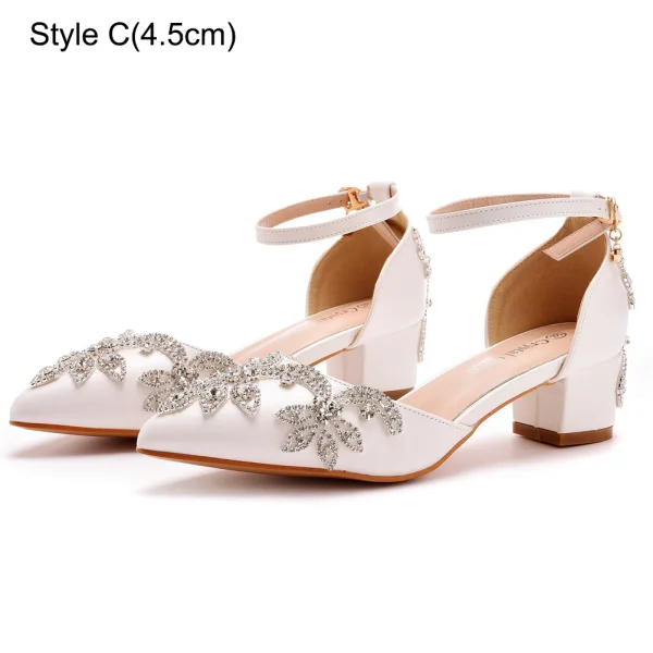 Élégant Blanche Faux Diamant Chaussure De Mariée 2023 Bride Cheville 7 cm Talons Aiguilles À Bout Pointu Mariage Sandales Talons Hauts