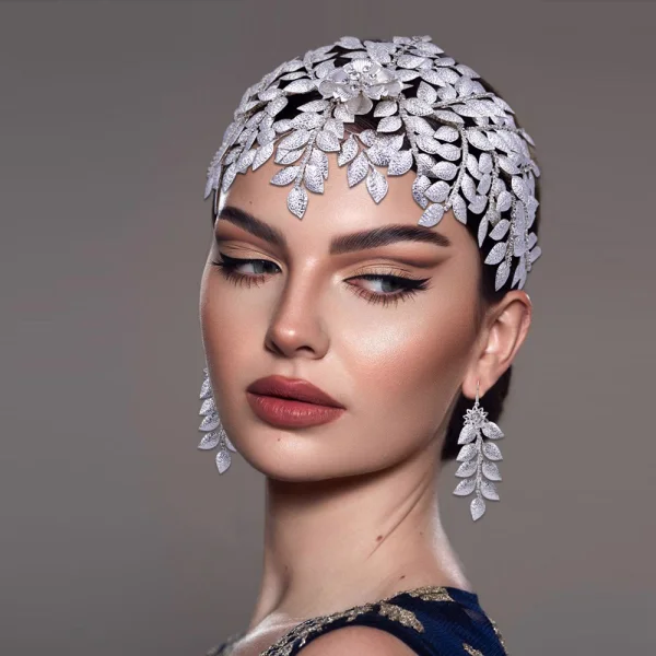 Vintage / Originale Argenté Fait main Faux Diamant Feuille Accessoire Cheveux Mariage Bijoux Mariage 2023 Mariage