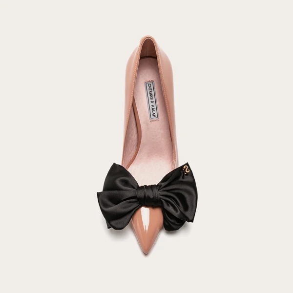 Fashion Black Prom Pumps 2022 Leather Bow 10 cm Stiletto Heels Pointed Toe Pumps High Heels