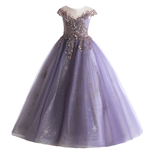 Chic / Beautiful Lavender Beading Sequins Birthday Flower Girl Dresses 2022 Ball Gown Scoop Neck Sleeveless Backless Floor-Length / Long Flower Girl Dresses