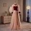 Chinese style Burgundy Pearl Flower Bow Prom Dresses 2024 A-Line / Princess High Neck 3/4 Sleeve Backless Floor-Length / Long Prom Formal Dresses