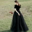Elegant Black Prom Dresses 2022 A-Line / Princess Square Neckline Short Sleeve Backless Floor-Length / Long Formal Dresses