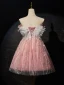 Sexy Charmant Rougissant Rose Perlage Perle Papillon Paillettes Anniversaire Robe De Fête 2024 Princesse De l'épaule Sans Manches Dos Nu Courte