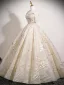 Chic / Beautiful Champagne Beading Sequins Prom Dresses 2025 Ball Gown Off-The-Shoulder Short Sleeve Backless Floor-Length / Long Prom Formal Dresses