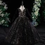 Vintage / Retro Navy Blue Glitter Sequins Birthday Flower Girl Dresses 2024 Ball Gown Scoop Neck Long Sleeve Backless Floor-Length / Long