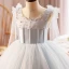 Modest / Simple Grey Birthday Pearl Short Flower Girl Dresses 2024 Ball Gown Scoop Neck Sleeveless Backless