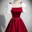 Elegant Burgundy Satin Prom Dresses 2023 A-Line / Princess Square Neckline Puffy Short Sleeve Backless Bow Floor-Length / Long Prom Formal Dresses
