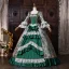 Vintage / Retro Medieval Dark Green Pearl Lace Flower Printing Ruffle Prom Dresses 2026 Ball Gown Square Neckline Bell sleeves Backless Floor-Length / Long