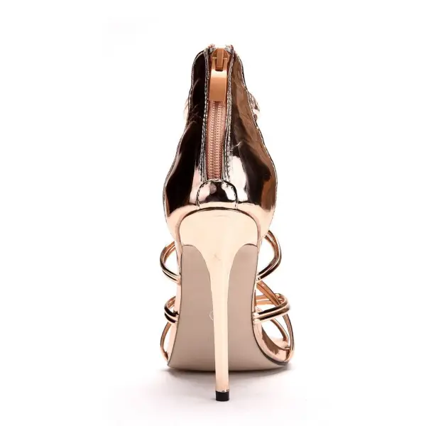 Sexy Champagne Evening Party Ankle Strap Womens Sandals 2023 11 cm Stiletto Heels Open / Peep Toe Sandals High Heels