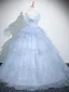 Bling Bling Sky Blue Glitter Sequins Prom Dresses 2025 Ball Gown Strapless Sleeveless Backless Floor-Length / Long Prom Formal Dresses