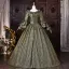 Vintage / Retro Medieval Dark Green Prom Dresses 2026 Ball Gown Square Neckline Bell sleeves Floor-Length / Long Formal Dresses