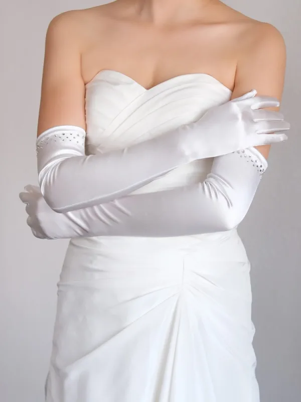 Vintage / Originale Simple Ivoire Faux Diamant Satin Mariage Gants Mariage 2025
