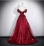 Chic / Beautiful Burgundy Prom Dresses 2026 A-Line / Princess Off-The-Shoulder Puffy Short Sleeve Backless Floor-Length / Long Formal Dresses