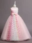 Lovely Blushing Pink Butterfly Appliques Birthday Flower Girl Dresses 2024 Ball Gown Scoop Neck Sleeveless Bow Sash Floor-Length / Long