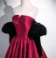 Elegant Burgundy Prom Dresses Satin 2024 Ball Gown Strapless Removable sleeves Backless Floor-Length / Long Prom Formal Dresses