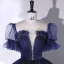 Vintage / Originale Simple Bleu Marine Paillettes Robe De Bal 2022 Robe Boule Encolure Dégagée Manches Courtes Dos Nu Longue Robe De Ceremonie