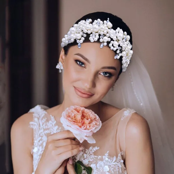 Chic / Beautiful Silver Pearl Rhinestone Alloy Wedding Bridal Hair Accessories 2024