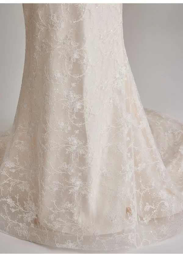 Simple Ivoire Perle Paillettes En Dentelle Légère Robe De Mariée 2025 Trompette / Sirène Bretelles Spaghetti Sans Manches Dos Nu Train De Balayage