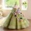 Flower Fairy Sage Green Multi-Colors Appliques Birthday Flower Girl Dresses 2025 Ball Gown Off-The-Shoulder Short Sleeve Backless Floor-Length / Long