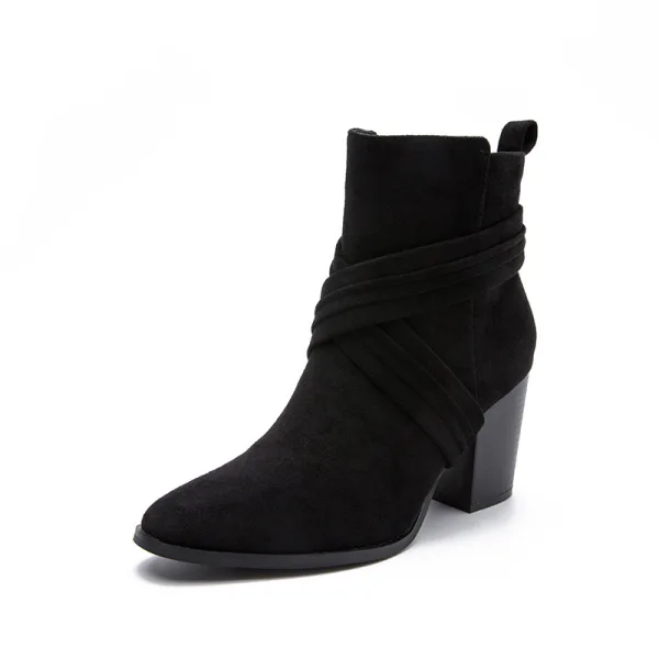 Fine Brun Vinter Gateklær Suede Boots Dame 2023 8 cm Tykk Hæler Spisse Boots