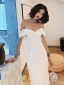 Sexy Ivory Evening Dresses 2022 Trumpet / Mermaid Off-The-Shoulder Short Sleeve Backless Floor-Length / Long Evening Party Formal Dresses