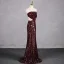 Glitzernden Burgunderrot Rose Pailletten Abendkleider 2024 Meerjungfrau Bandeau Ärmellos Rückenfreies Sweep / Pinsel Zug Abend Festliche Kleider
